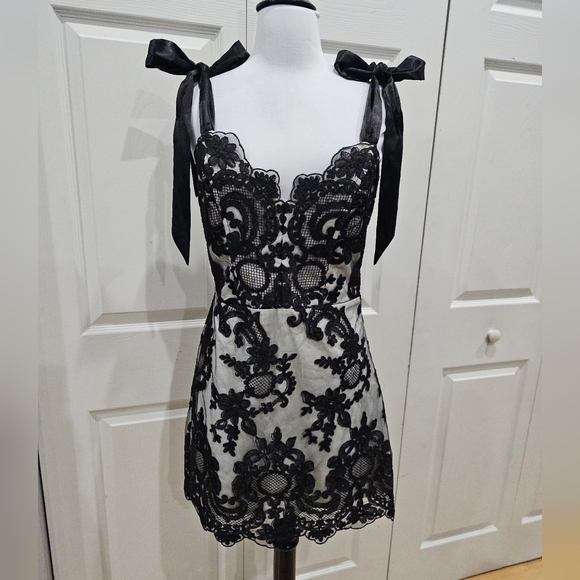 Dolls Kill Unholy Kindred Spirits Black White Lace Mini DressTiered Tulle Skirt - Picture 4 of 16